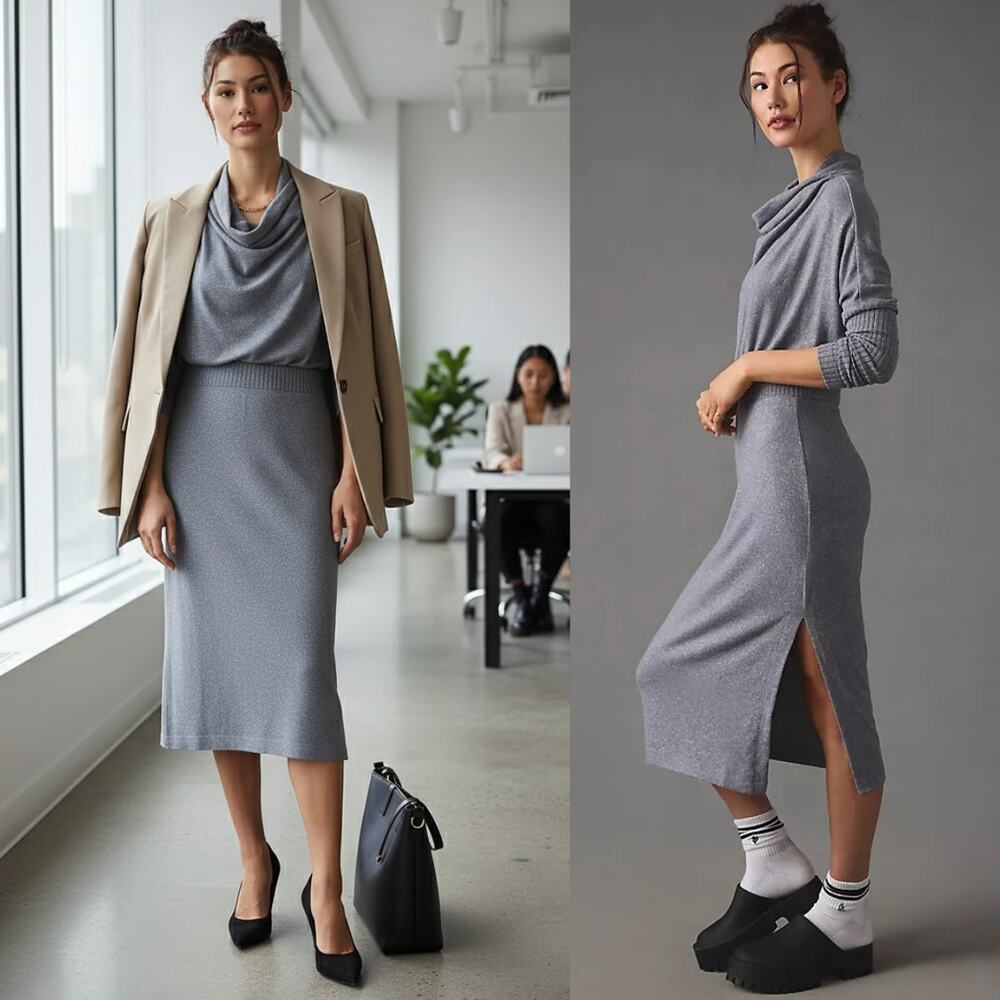 Anthropologie Daily Practice Gray The Arabella Drapey Dress Academia Size XS